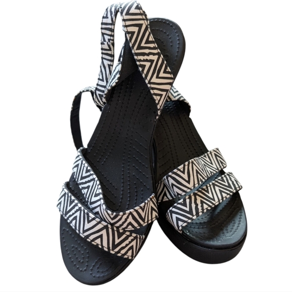 Crocs Leigh II Cross-strap Ankle Wedges Sandal Zebra Black White Rare Women 10 - Picture 1 of 15